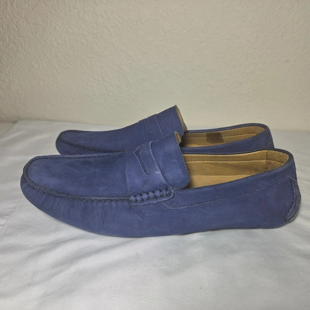 Saks Fifth Avenue Mens Blue Nubuck Leather Penny Loafer Driving Mocs Size 11M